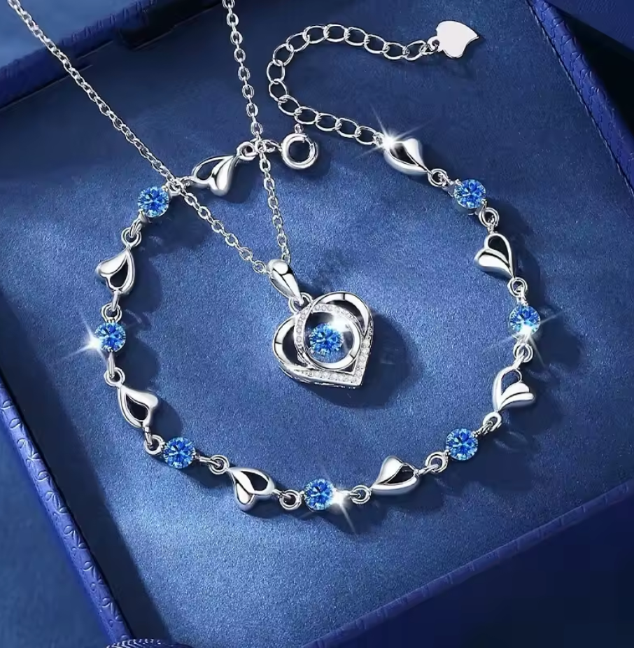 Blue crystal bracelet on wrist