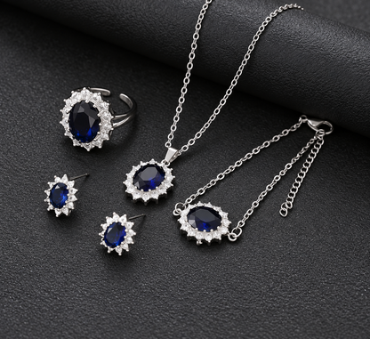 Celeste oval halo jewelry set — blue styled