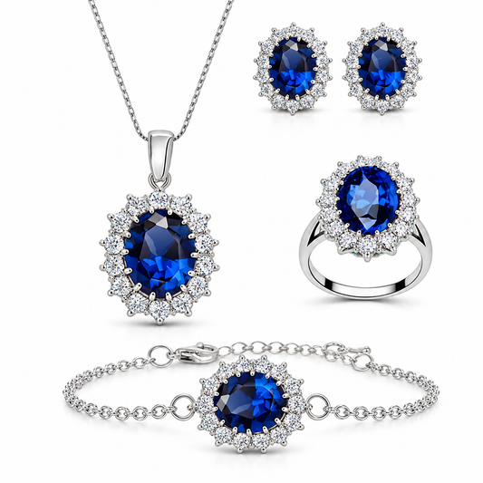 Celeste oval halo jewelry set — deep blue