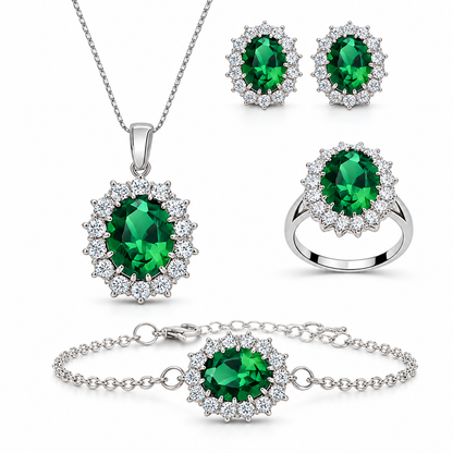 Celeste oval halo jewelry set — green