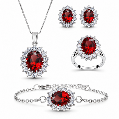 Celeste oval halo jewelry set — red