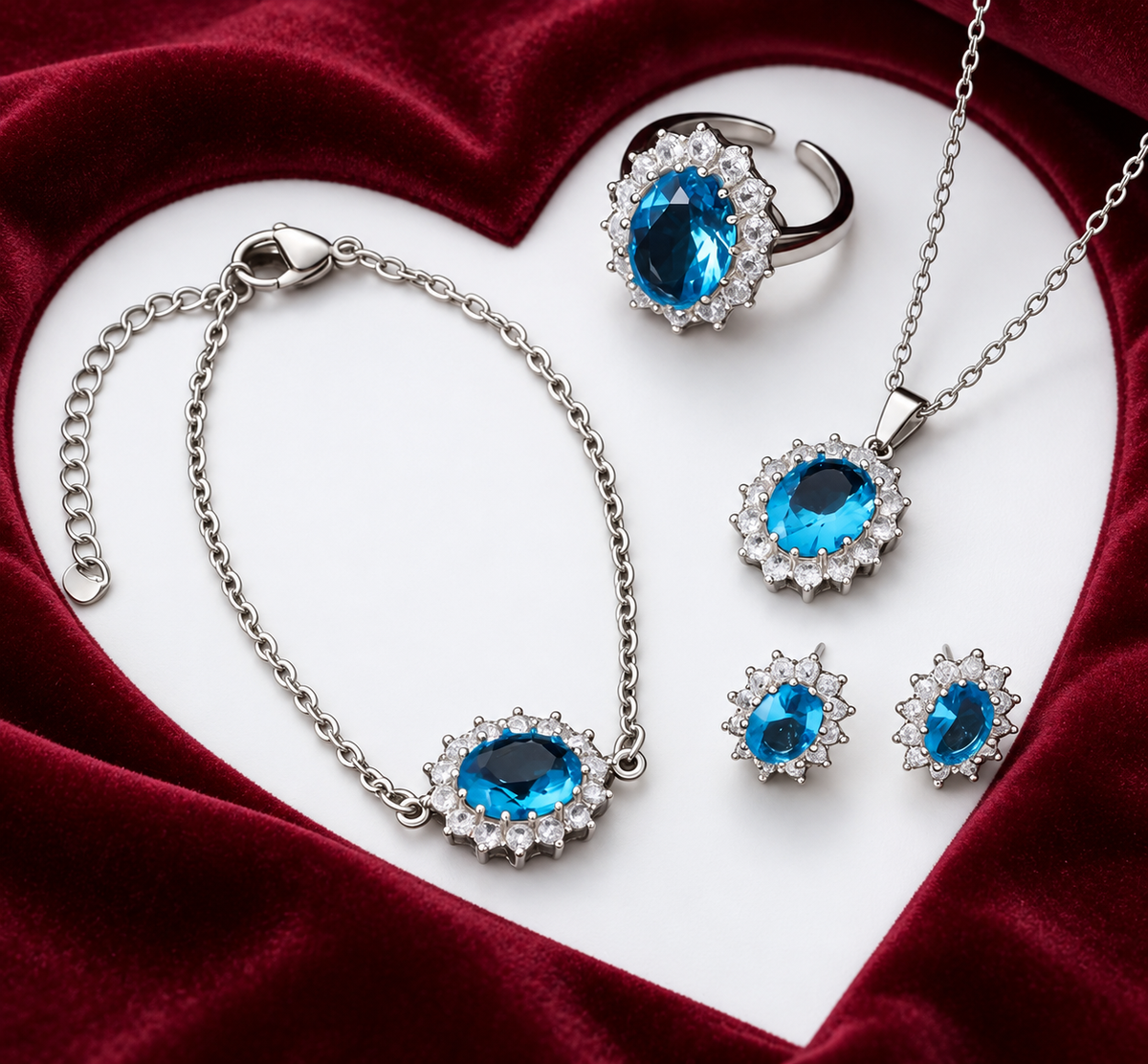 Celeste oval halo jewelry set — teal styled