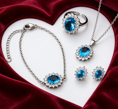 Celeste oval halo jewelry set — teal styled