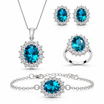 Celeste oval halo jewelry set — teal