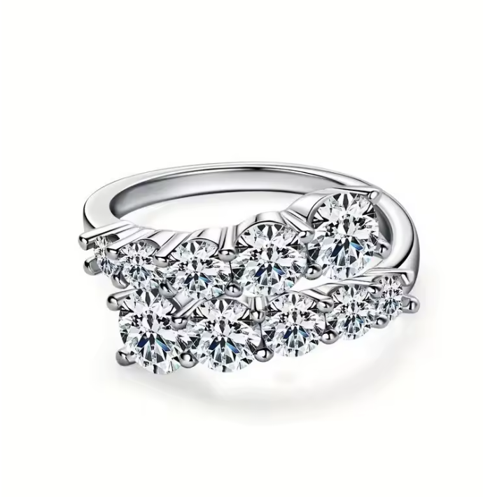 Silver-tone open geometric double-row crystal-style ring