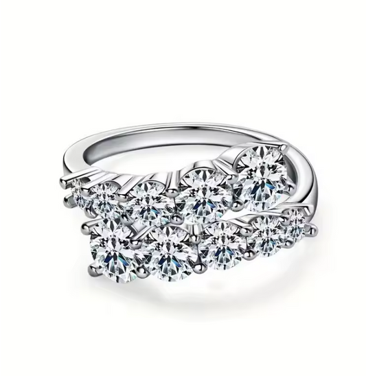 Silver-tone open geometric double-row crystal-style ring