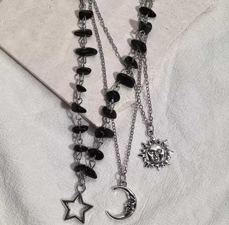 Layered vintage celestial charms necklace
