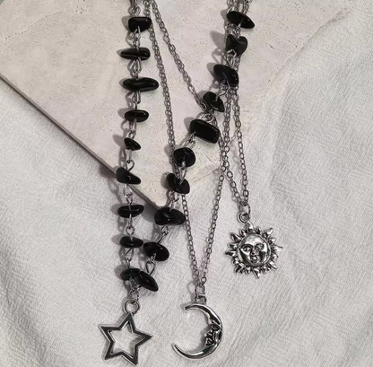 Layered vintage celestial charms necklace
