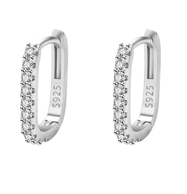 Silver tone pavé crystal mini hoop earrings