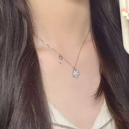 Silver-tone heart and key necklace, image 6