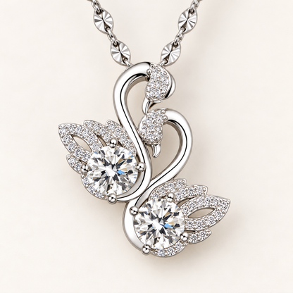 Odette Twin Swan Necklace — pendant and clear accent detail