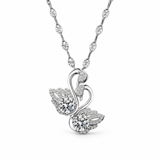 Odette Twin Swan Necklace on a clean white background