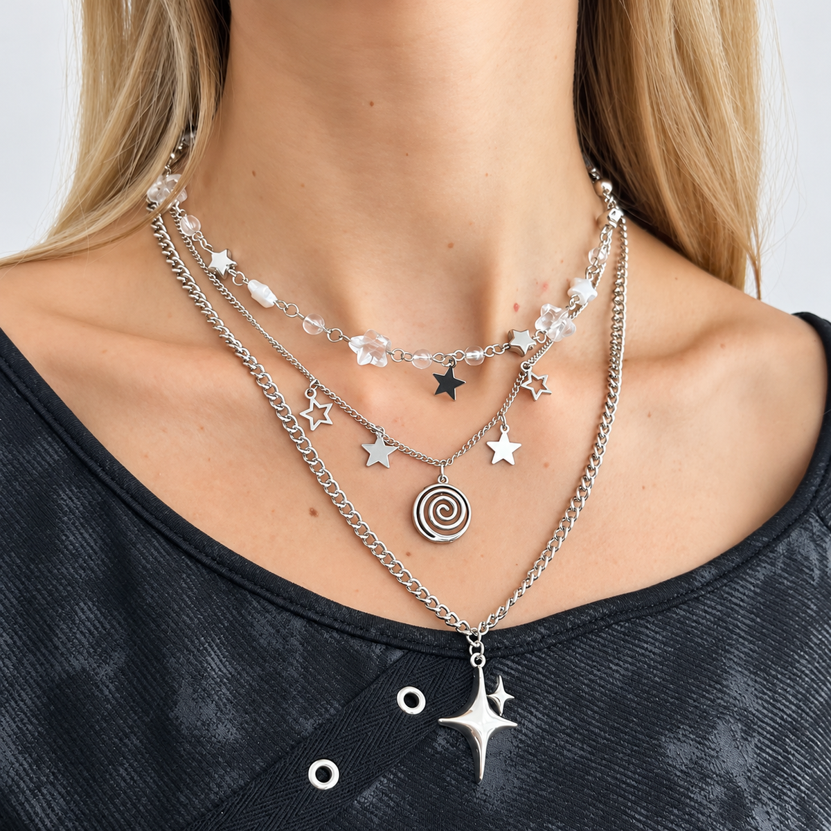 Star Charm Necklace — worn styling view