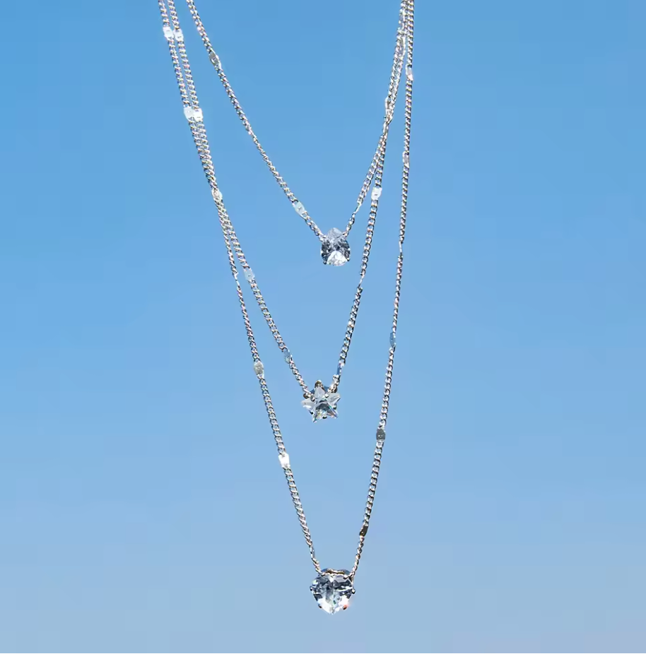 Trinity Three-Charm Layered Necklace in silver-tone
